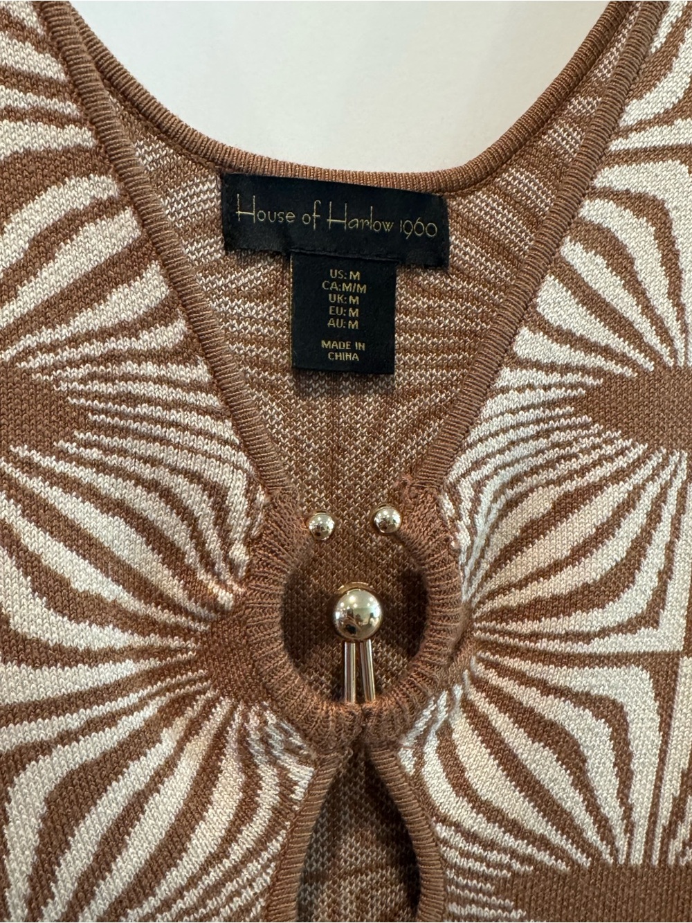 House of Harlow 1960 brown cream geometric cutout knit dress - Picture 5 of 6